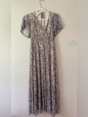 Maurice's Cream and Blue Paisley Maxi Dress with Smocked Waist
